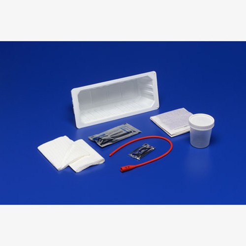 Kendall KenGuard Urethral Catheter Tray - Sterile : 14 Fr With red vinyl catheter - PVP swab