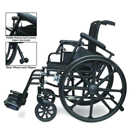 The Osprey Deluxe High Strength Lightweight Wheelchair : 18 x 16 inch Seat w/ Footrests