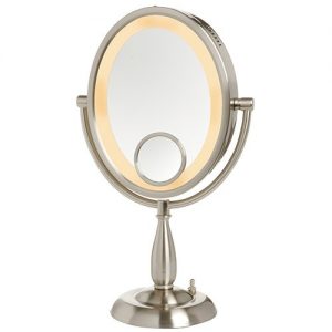 Jerdon 8-Inch Two-Sided Oval Halo Lighted Vanity Mirror