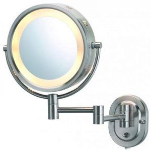 Jerdon Lighted Brushed Nickel 5X Magnifying Wall Mirror