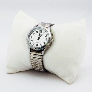 One-Button Talking Watch with Alarm - Silver w/White Face